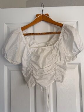 T.J.Maxx Ruched Puff-Sleeve Off-Shoulder Crop Top Size M